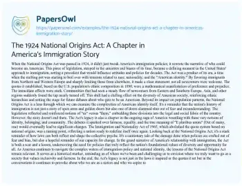 Essay on The 1924 National Origins Act: a Chapter in America’s Immigration Story