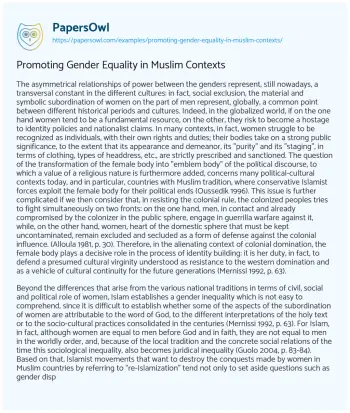 Essay on Promoting Gender Equality in Muslim Contexts