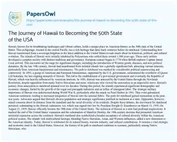 Essay on The Journey of Hawaii to Becoming the 50th State of the USA