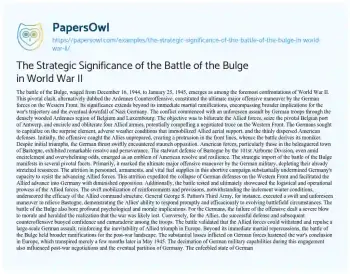 Essay on The Strategic Significance of the Battle of the Bulge in World War II