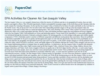 Essay on EPA Activities for Cleaner Air: San Joaquin Valley