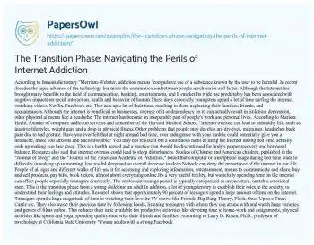 Essay on The Transition Phase: Navigating the Perils of Internet Addiction