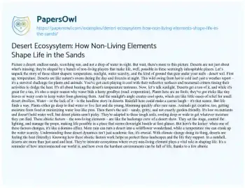 Essay on Desert Ecosysytem: how Non-Living Elements Shape Life in the Sands