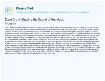 Essay on Dave Grohl: Shaping the Sound of the Music Industry