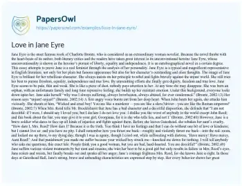 Essay on Love in Jane Eyre