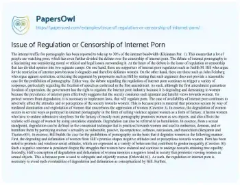 Essay on Issue of Regulation or Censorship of Internet Porn