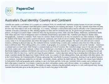 Essay on Australia’s Dual Identity: Country and Continent