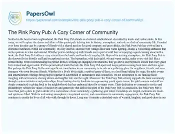 Essay on The Pink Pony Pub: a Cozy Corner of Community