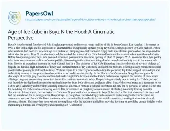 Essay on Age of Ice Cube in Boyz N the Hood: a Cinematic Perspective