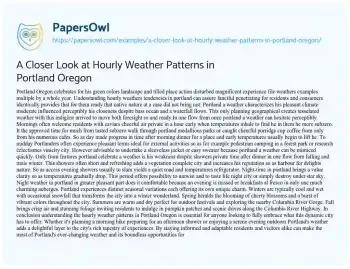 Essay on A Closer Look at Hourly Weather Patterns in Portland Oregon