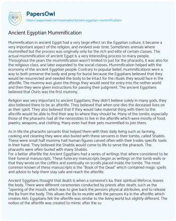 Essay on Ancient Egyptian Mummification