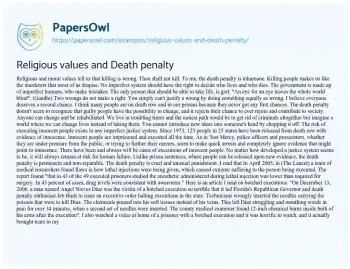 Essay on Religious Values and Death Penalty