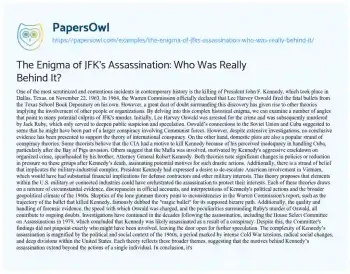 Essay on The Enigma of JFK’s Assassination: who was Really Behind It?