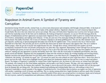 Essay on Napoleon in Animal Farm: a Symbol of Tyranny and Corruption