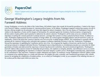 Essay on George Washington’s Legacy: Insights from his Farewell Address