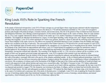 Essay on King Louis XVI’s Role in Sparking the French Revolution