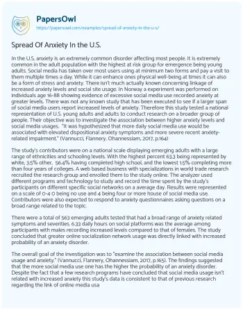 Essay on Spread of Anxiety in the U.S.