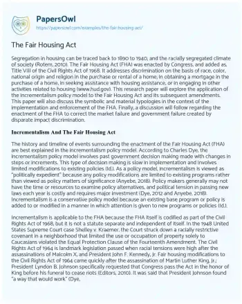 Essay on The Fair Housing Act