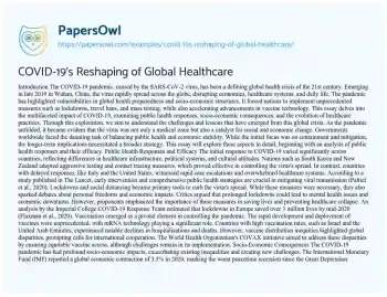 Essay on COVID-19’s Reshaping of Global Healthcare