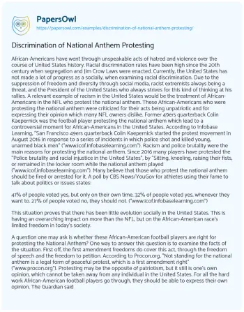 Essay on Discrimination of National Anthem Protesting