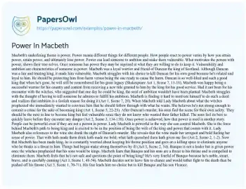 Essay on Power in Macbeth