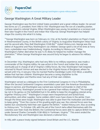 Essay on George Washington: a Great Military Leader