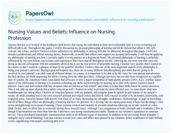 Essay on Nursing Values and Beliefs: Influence on Nursing Profession