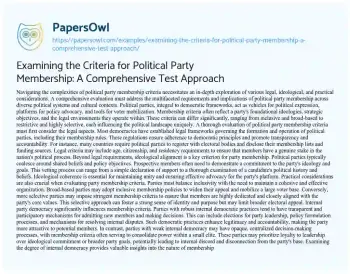 Essay on Examining the Criteria for Political Party Membership: a Comprehensive Test Approach