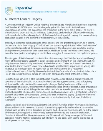 Essay on A Different Form of Tragedy