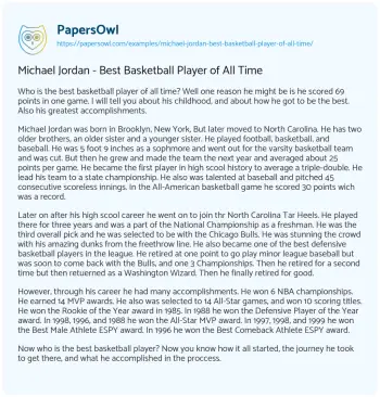 Essay on Michael Jordan – Best Basketball Player of all Time