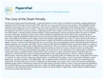 Essay on The Cons of the Death Penalty