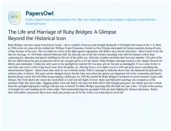 Essay on The Life and Marriage of Ruby Bridges: a Glimpse Beyond the Historical Icon