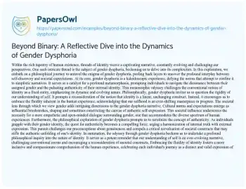 Essay on Beyond Binary: a Reflective Dive into the Dynamics of Gender Dysphoria