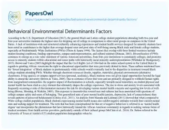 Essay on Behavioral Environmental Determinants Factors