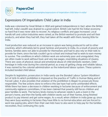 Essay on Expressions of Imperialism: Child Labor in India