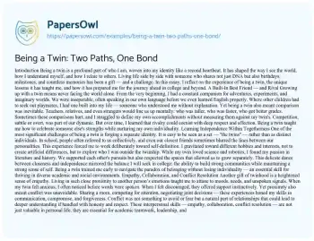 Essay on Being a Twin: Two Paths, One Bond