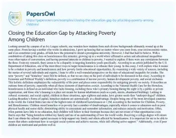 Essay on Closing the Education Gap by Attacking Poverty Among Children