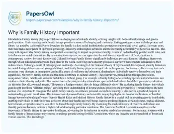 Essay on Why is Family History Important