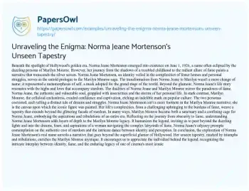 Essay on Unraveling the Enigma: Norma Jeane Mortenson’s Unseen Tapestry