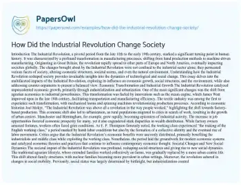 Essay on How did the Industrial Revolution Change Society