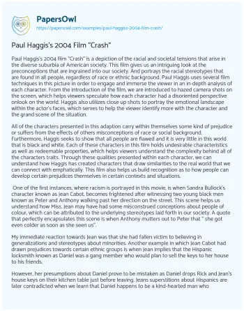 Essay on Paul Haggis’s 2004 Film “Crash”