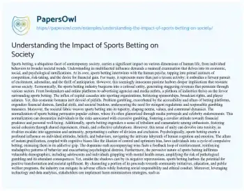 Essay on Understanding the Impact of Sports Betting on Society