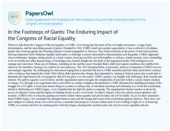 Essay on In the Footsteps of Giants: the Enduring Impact of the Congress of Racial Equality