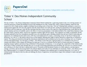 Essay on Tinker V. Des Moines Independent Community School