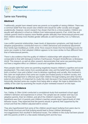 Essay on Same-sex Parenting