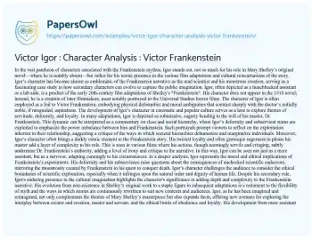 Essay on Victor Igor : Character Analysis : Victor Frankenstein