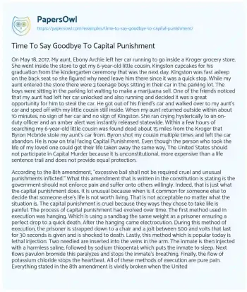 Essay on Time to Say Goodbye to Capital Punishment