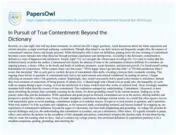 Essay on In Pursuit of True Contentment: Beyond the Dictionary