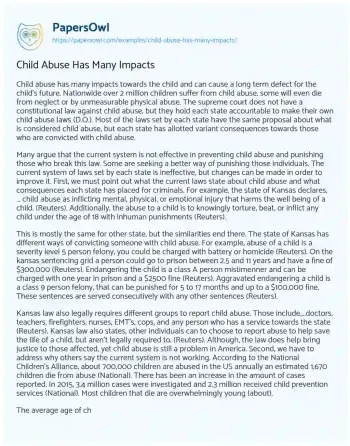 Essay on Child Abuse has Many Impacts