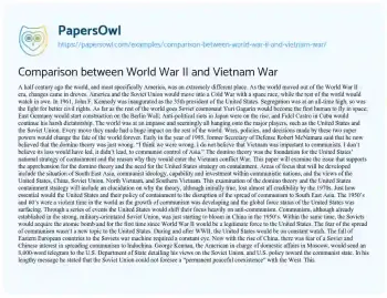 Essay on Comparison between World War II and Vietnam War